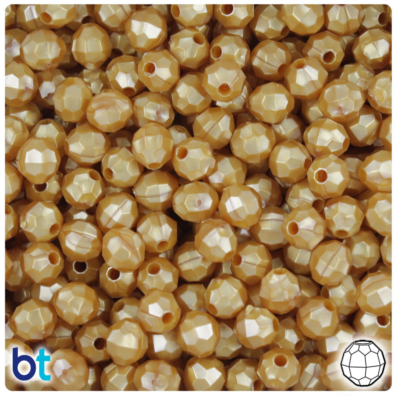 BeadTin Gold Pearl 8mm Faceted Round Plastic Craft Beads (450pcs)